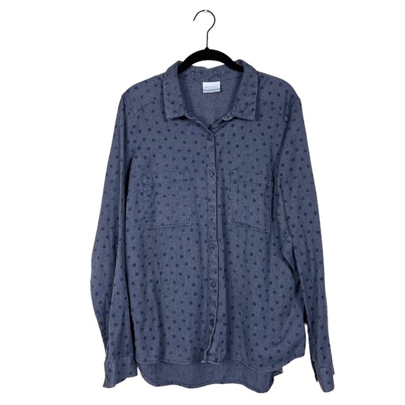 Columbia Out and About Blue Polka Dot Button Down Shirt Size XL - Picture 1 of 6